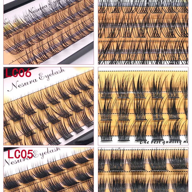 QSTY-Cílios falsificados naturais segmentados individuais para extensão dos olhos, cílios falsos de cluster único, fãs de volume premade, 3 Din