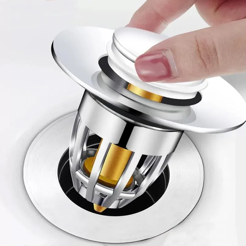 Pop-Up Sink Drain Stopper – Universal Bathroom Basin Drain Filter with Press Button Design, Anti-Clog Strainer