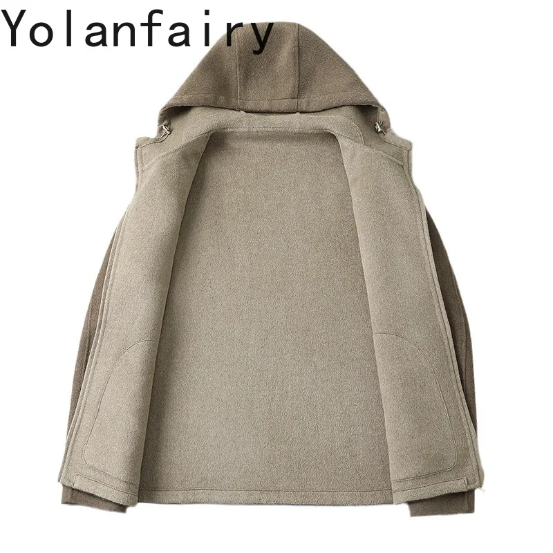 YOLANFAIRY 100% Wool Men Jacket Double-sided Wearable Woolen Short Clothes for Man Jackets Fashionable Casual Hooded Coat 선풍기 조끼