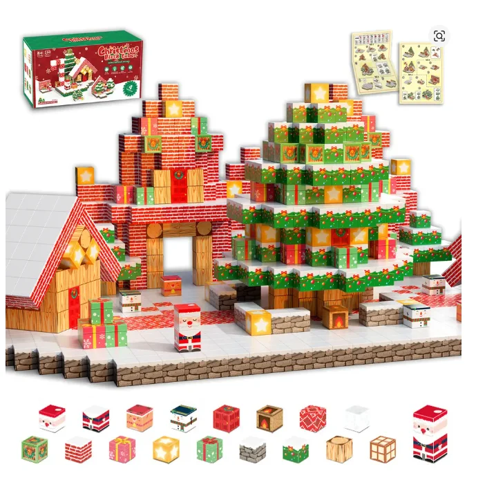 Presente de natal blocos de construção magnéticos haste brinquedos educativos para kidsstem montessori empilhamento cubos conjunto de construção