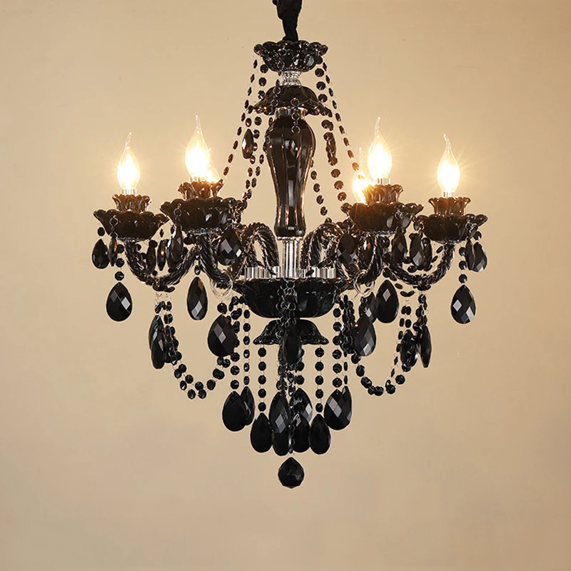 Europe Champagne Amber Crystal Chandelier Dining Table Black Pendent Lamp White Villa Hotel Bedroom Living Room Glass Droplight