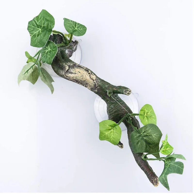 Resin Artificial Branches Reptile Cave Corner Fake Branch Terrarium Plant Decor With Suction Cup Amphibian Lizard Snake Climbing