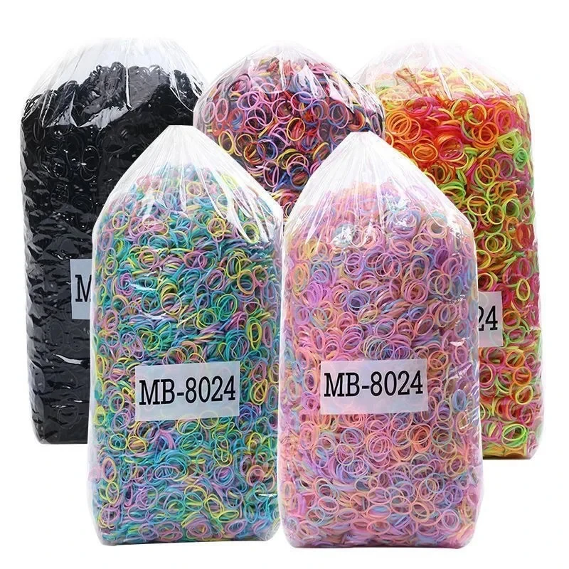 Elásticos de Cabelo Coloridos Descartáveis 1000 Peças, Elásticos de Borracha Macios para Meninas e Crianças para Penteados Diários