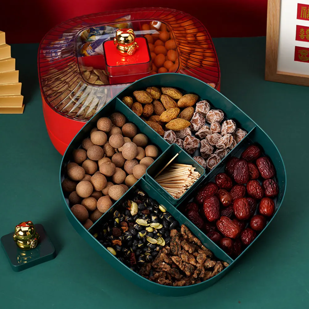 

1pc Double Layer Fruit Tray Rotatable Snack Plate Portable Food Serving Dish For Party Wedding Dessert Display Dried Fruit