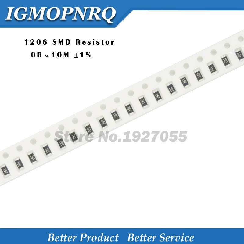 100pcs 1206 SMD resistor 1% 0R ~ 10M 1/4W 0 0.1 1 10 100 150 220 330 ohm 1K 2.2K 4.7K 10K 100K 1M 10M 1R 10R 100R 150R 220R 330R