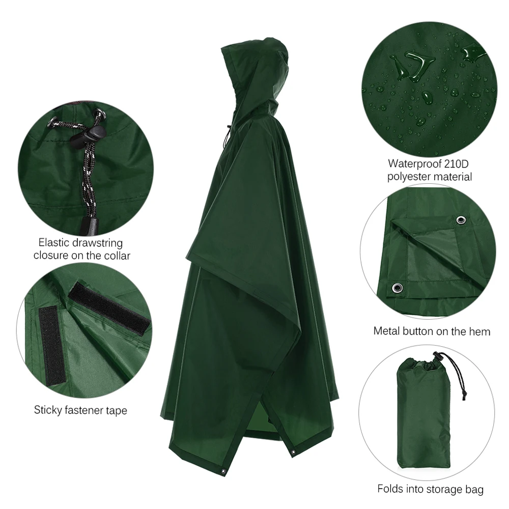 TOMSHOO Outdoor Raincoat with Hood Lightweight Hiking Rain Cover Poncho Rain Coat Multifunctional Outdoor Camping Tent Mat