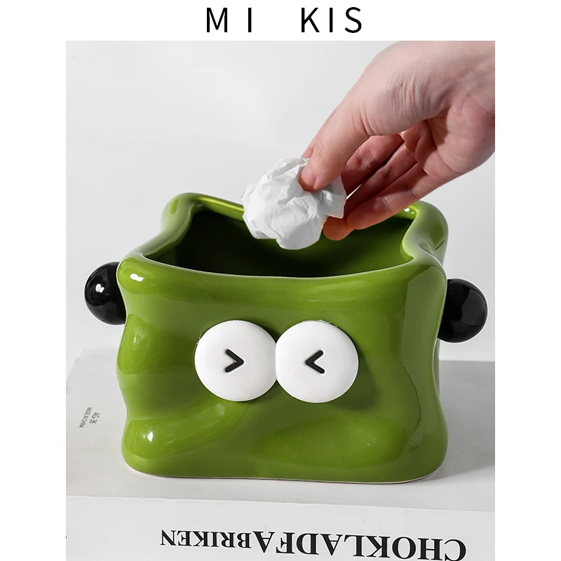 

Cartoon ball cute desktop trash can, living room coffee table ceramic household dining table creative storage bucket countertop