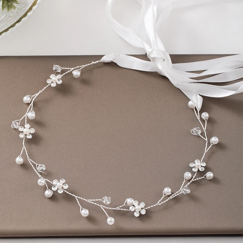 

Trendy Silver Color Woman Tiaras Hairbands Handmade Pearl Rhinestone Flower Headbands Wedding Hair Accessories Bridal Jewelry