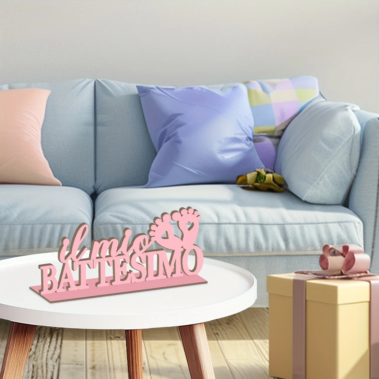Decorazione Battesimo Bambina Centrotavolo Scritta Il Mio Battesimo Legno Coriandoli Carta Glitter Rosa Decorazione Tavolo
