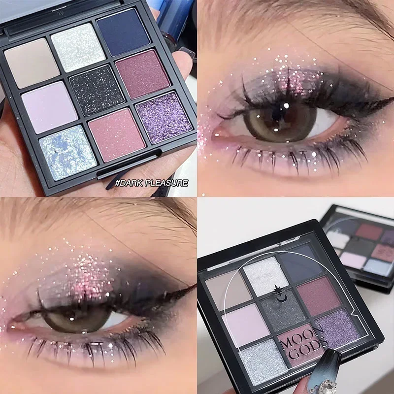 다크 펑크 스모크 아이섀도우 팔레트, 블랙 퍼플 펄 매트 브라이트닝, 누에 파인 쉬머 어스 컬러 메이크업, 9 가지 색상