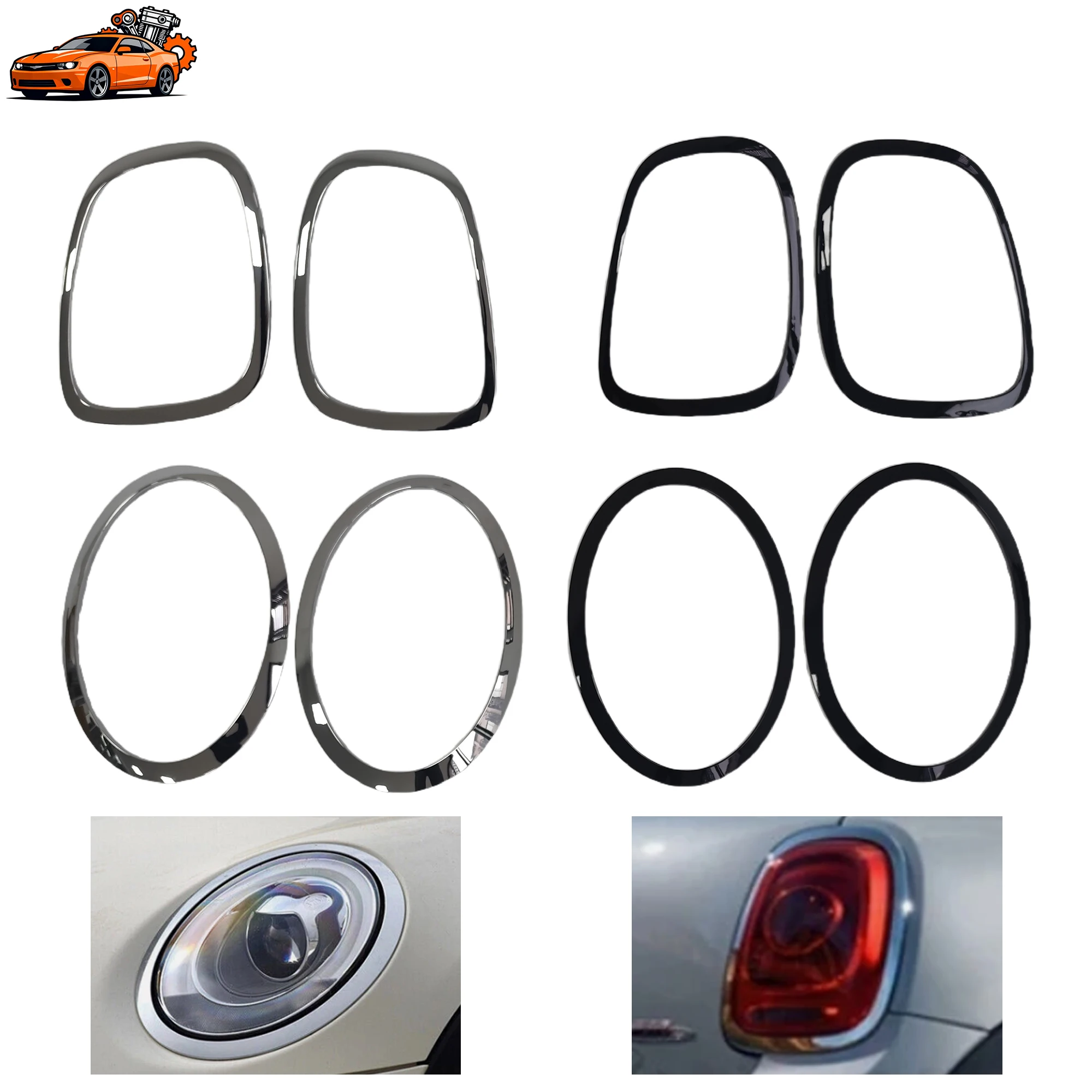 

Car Headlamp Bezel Taillight Trim Ring Black Chrome Kit For BMW Mini Cooper F55 F56 F57 2014 2015 2016 2017 2018 2019 2020 2021