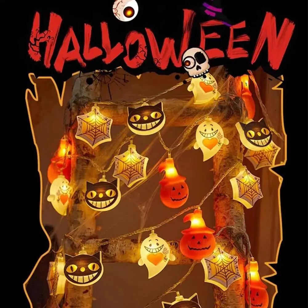 

1PC 1.5M10LED/3M20LED Halloween Light String Spider Web Ghost Pumpkin Decoration Lamp Atmosphere Lighting For Festival&Holiday