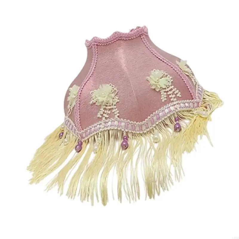  Pink Replacement Lamp Shade with Fringe and Flower Appliqué Trim