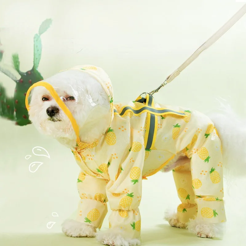 Lightweight Waterproof Rain Jacket with Night Reflective Strip, Cute Puppy Dog Raincoat, Small and Medium Pet Clothes, Summer