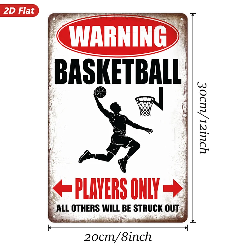 2D Flat, 1pc Metal Sign Wall Art, Basketball - Themed Home Decor, with Silhouette Player and 