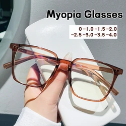 Fashion Anti Blue Light Myopia Glasses Square Frame Women Short Sighted Eyeglasses Prescription Eyeglasse-1.0-1.5-2.0-2.5To -4.0