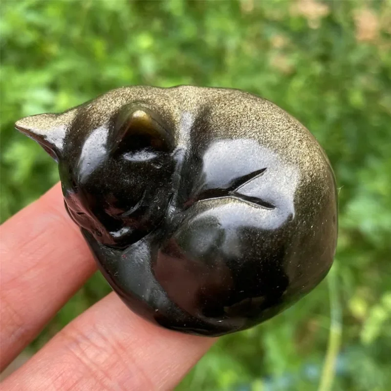 

2'' Natural Golden Obsidian Sleeping Cat,Quartz Cat,Crystal Animal,Crystal Energy,Reiki Healing,Crystal Gifts 1PC