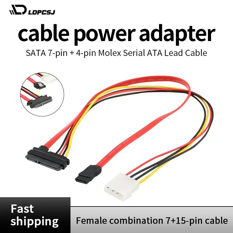 LD OULLX SATA Female Combo 7+15 Pin Data Cable And Power To SATA 7Pin+4 Pin Molex Serial ATA Lead Cable Power Adapter 30cm 50cm