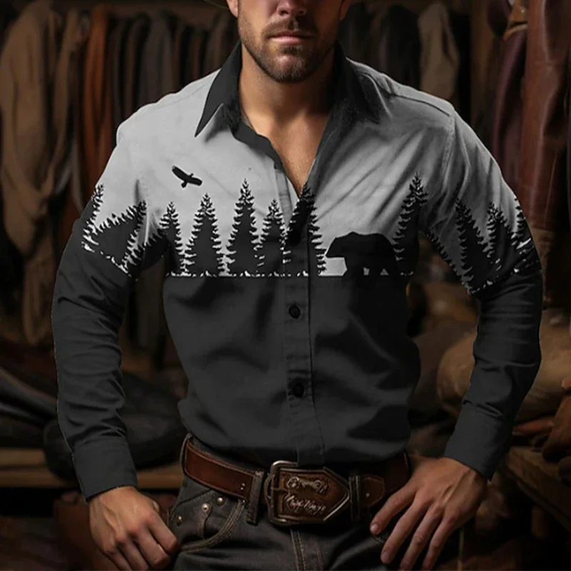 Camisa de hombre vaquero occidental patrón 3d verano solapa hawaiana estampado calle al aire libre manga larga botón estampado ropa diseño de moda