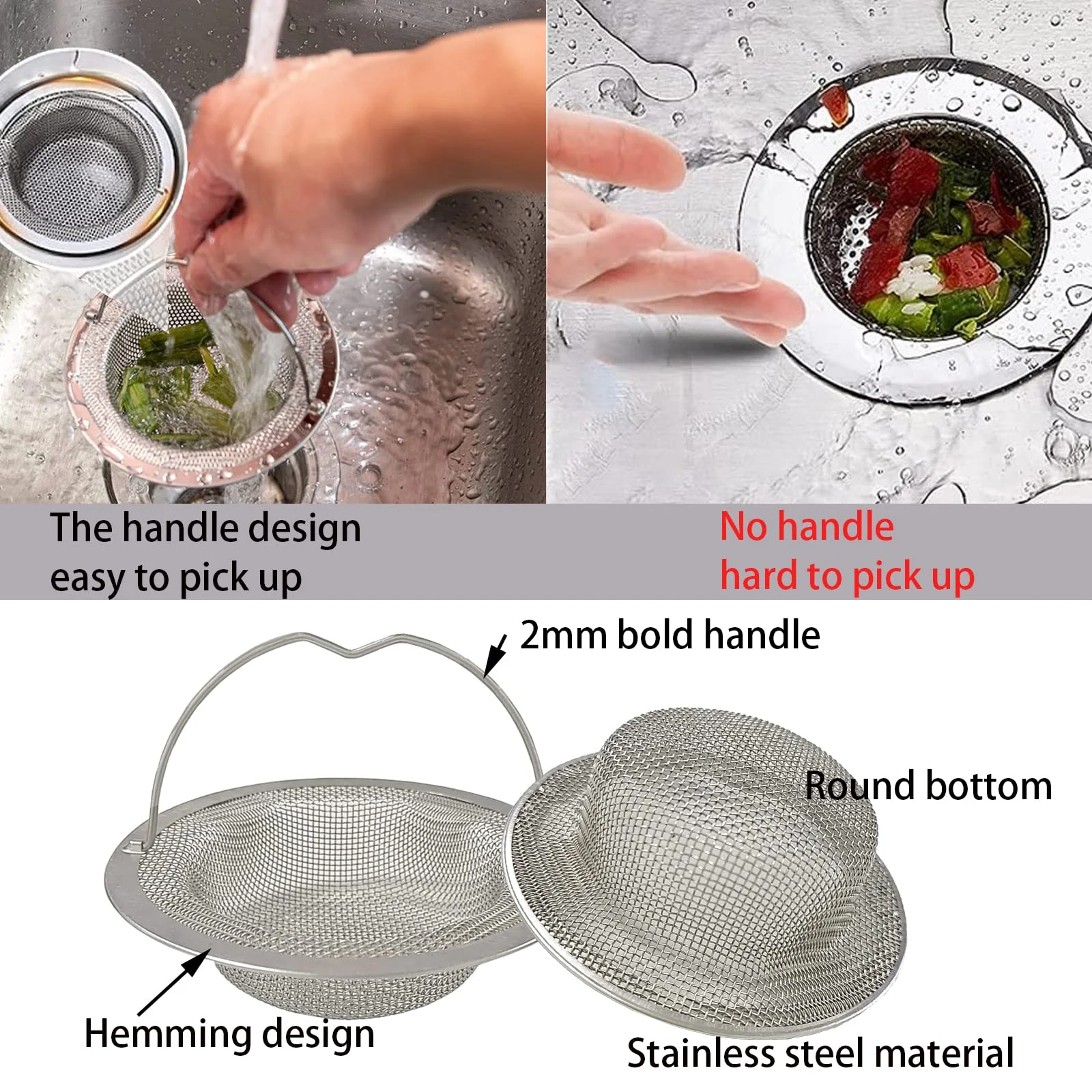 

1Pc Stainless Steel Kitchen Sink Filter Drain Strainer, Bathtub Bathroom Hair Catcher Anti Clog, Easy Install Rust Proof