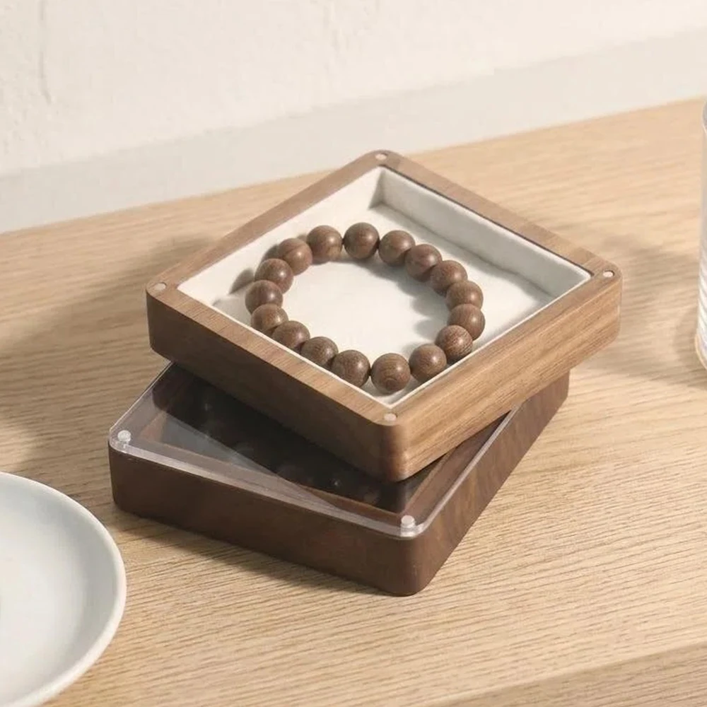 

Magnetic Attraction Bracelet Storage Box Solid Wood Bracelet Transparent Cover Jewelry Box Antique Shop Accessories Display Box