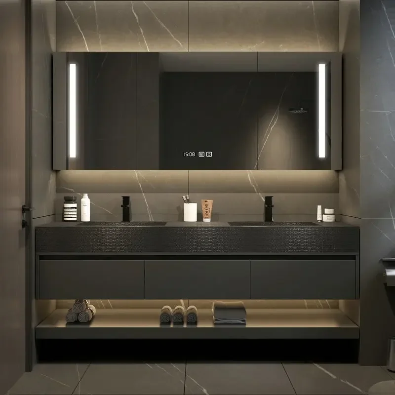 

Modern Black Bathroom Cabinets Slate Integrated Seamless Washbasin With Drawers Bathroom Vanity With Sink Bathroom Furniture