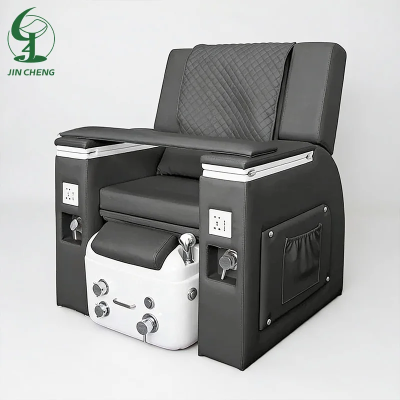 Sedia per manicure spa per piedi beige per massaggio elettrico personalizzato Jincheng con sedia per pedicure per unghie con illuminazione a LED.