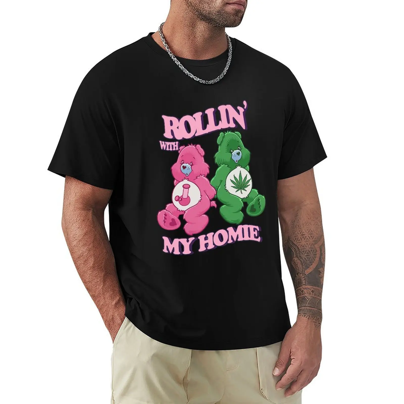 Bear Rollin with my homie T-Shirt man clothes customizeds kawaii clothes clothing for men