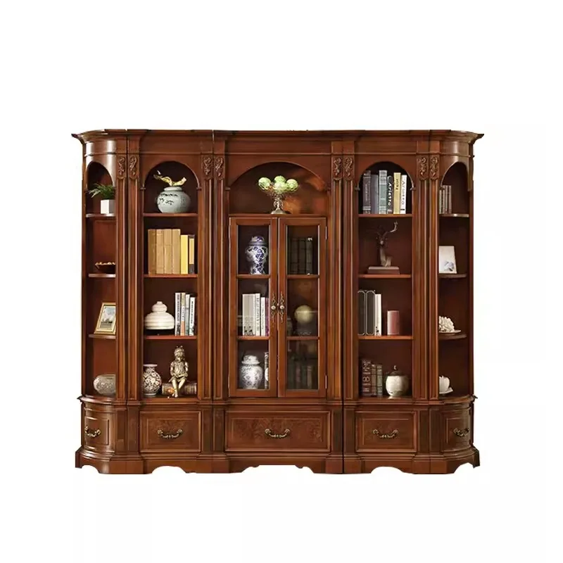 

American solid wood combination bookcase study home retro corner with door display cabinet bookshelf single