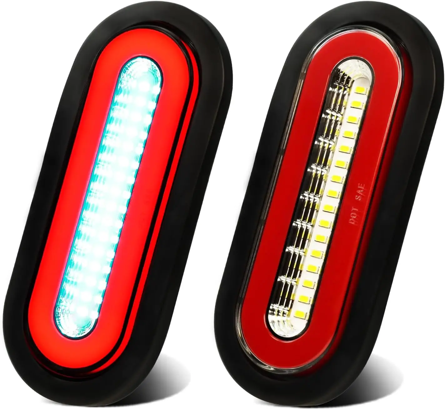 

2 шт., 6 дюймов, овальные, 52 светодиода, фонари для прицепа Halo, белый/красный, стоп-поворотный тормоз, реверс, IP67, водонепроницаемый, 12 В постоянного тока