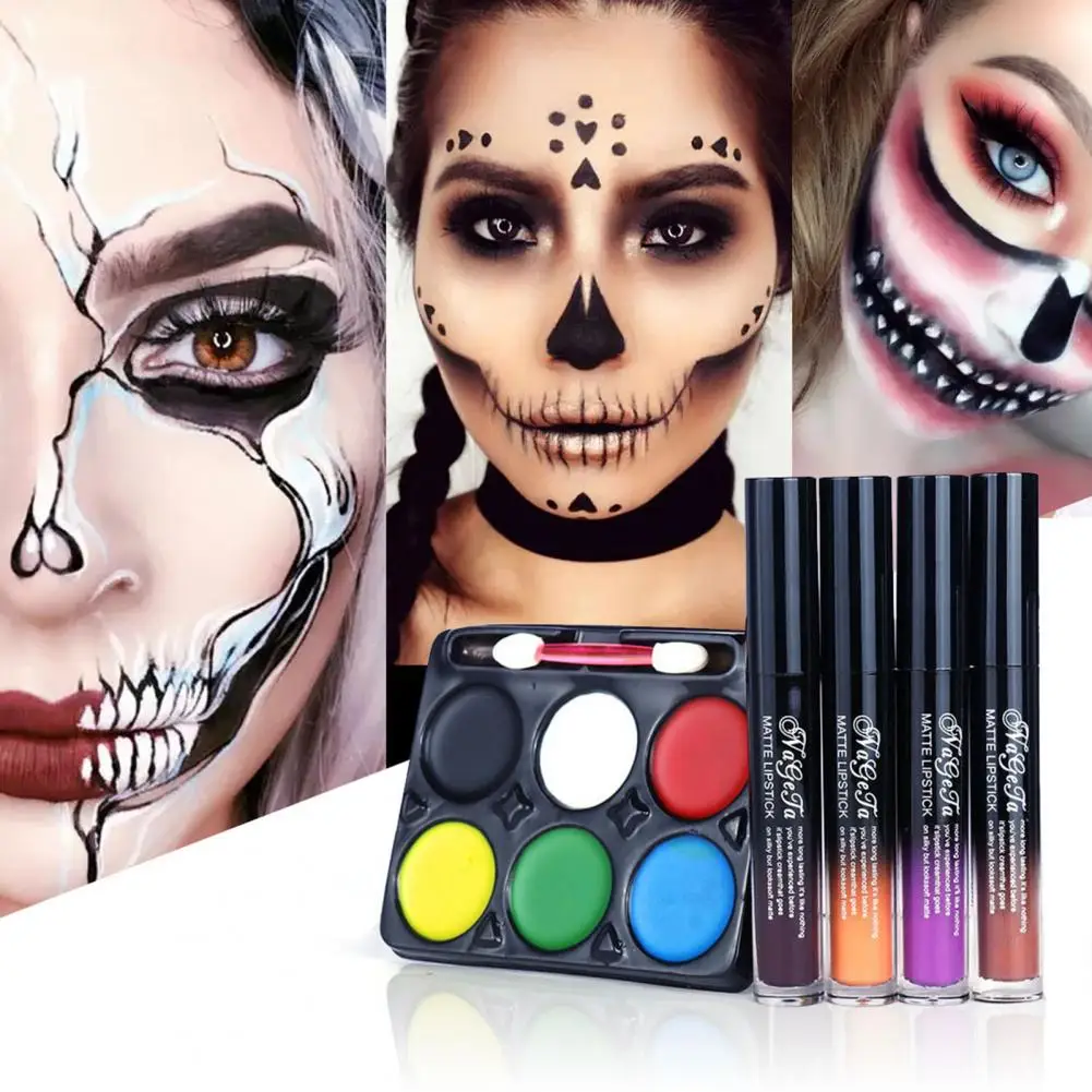 Kit de maquillage pour le visage Halloween, ensemble de maquillage Halloween effrayant, peinture pour le visage longue durée, tasse non collante, créer des looks effrayants