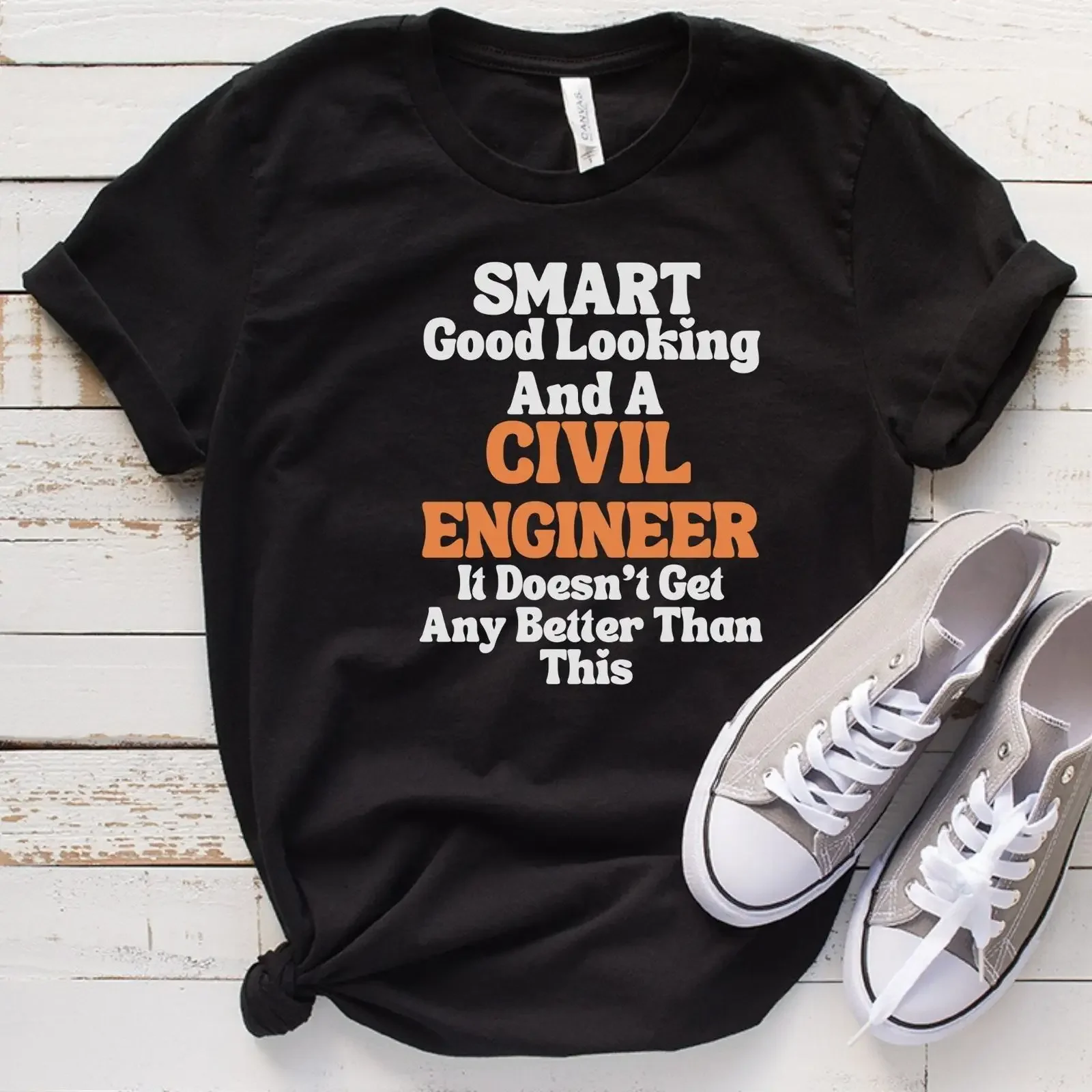 T-shirt d'ingénieur civil avec citation amusante sur le thème de l'ingénierie, vintage, délavé, confortable, unisexe, haut graphique pour un usage quotidien, tendance.
