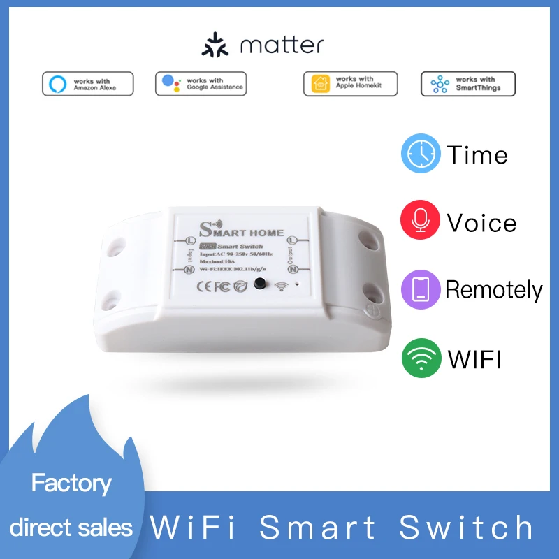 Matter WiFi Smart Switch Universal Breaker Timer Wireless Remote  Home Appliance Switch Works with Homekit Alexa Google