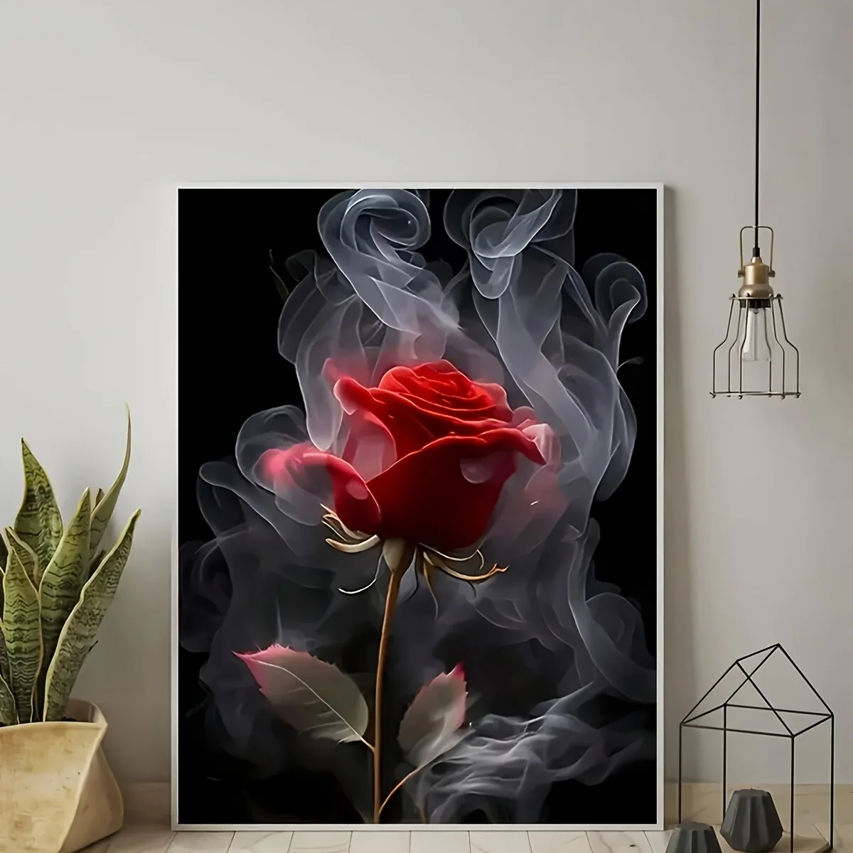 1pc, Red Rose Canvas Wall Art Poster, Black Background Aesthetic Flower Wall Art Painting, Blue Rose Butterfly, Pink Rose Wing W