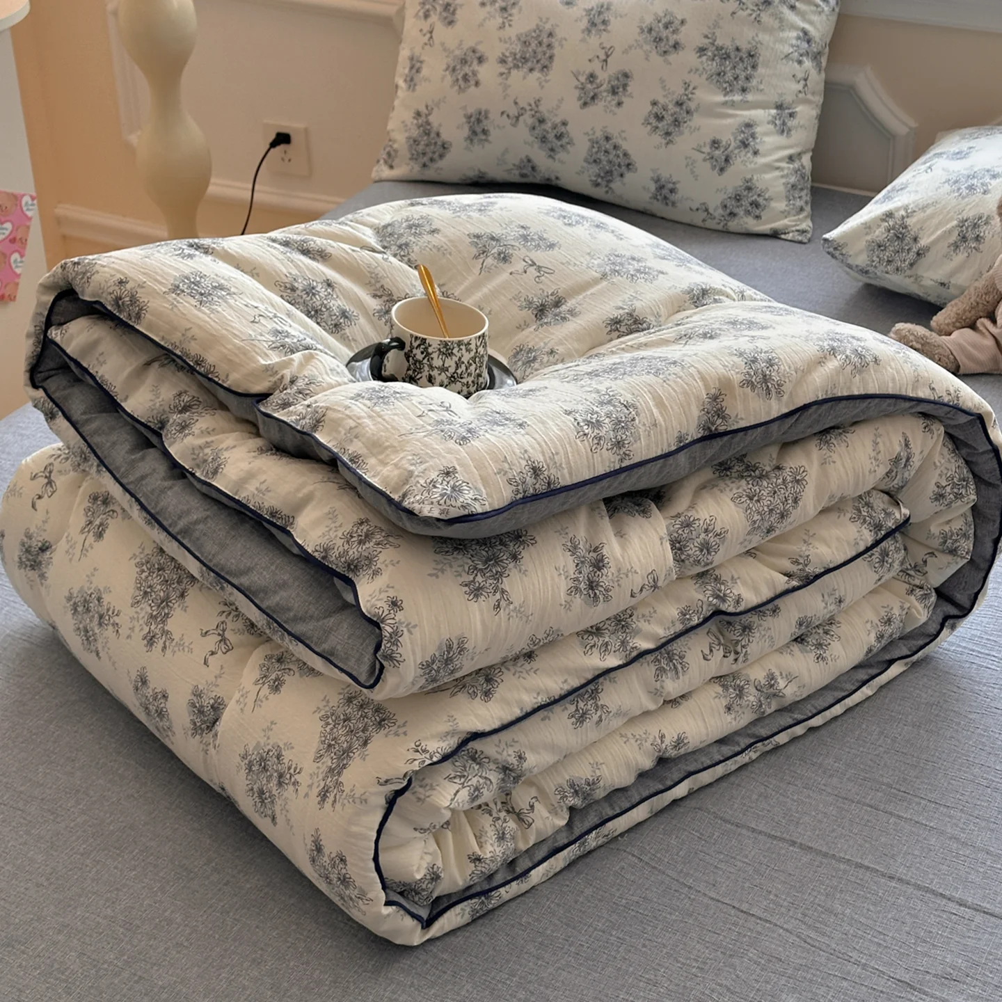 

Утепленное хлопково-льняное одеяло с цветочным узором, всесезонное, теплое, зимнее, двухслойное, для двоих