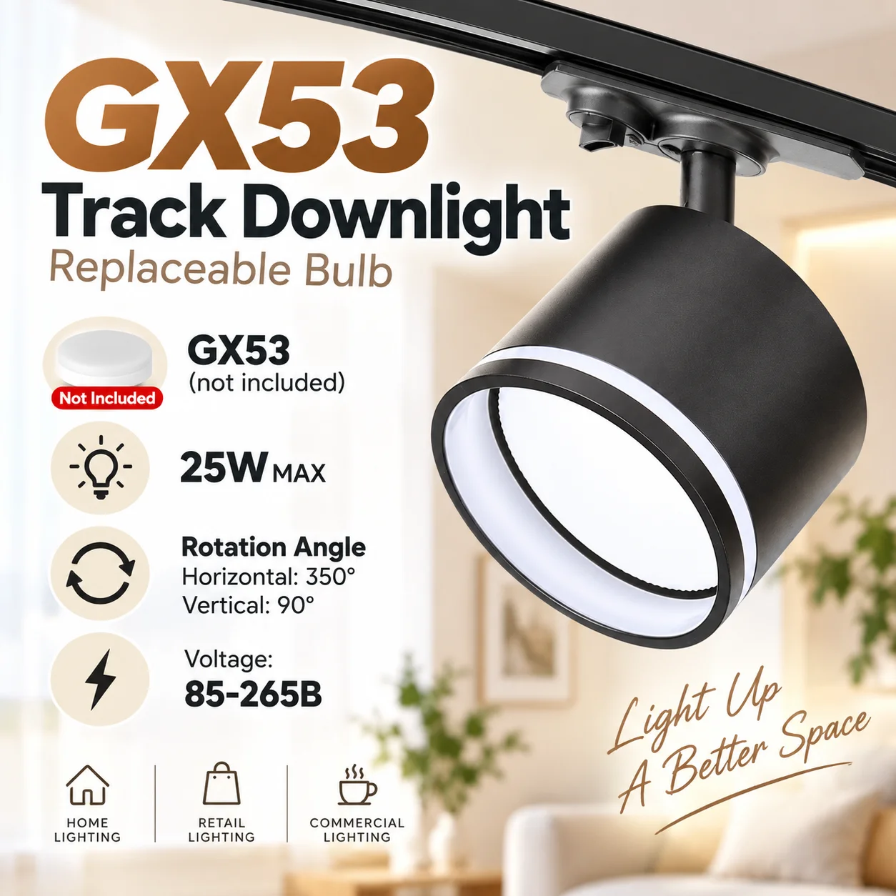 GX53 LED Track Spotlight AC85-220V Replaceable Bulb Ceiling Lamp Spot Lights For Commercial Shop Living Room Track Light Decor