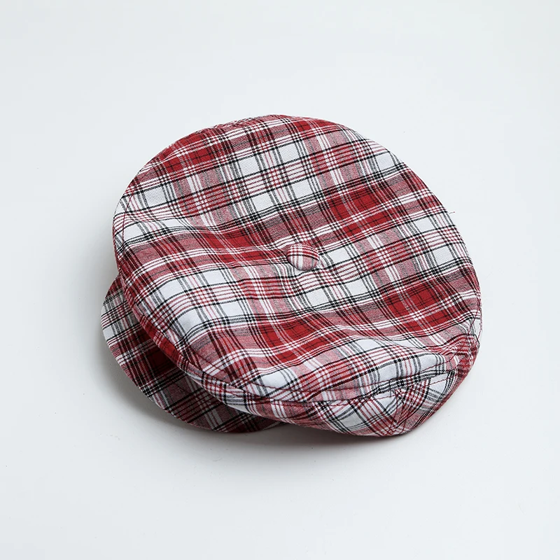 Korean Version Retro Plaid Contrasting Color Berets Caps for Women Summer Sunscreen Versatile Chain Design Octagonal Hats Y2k