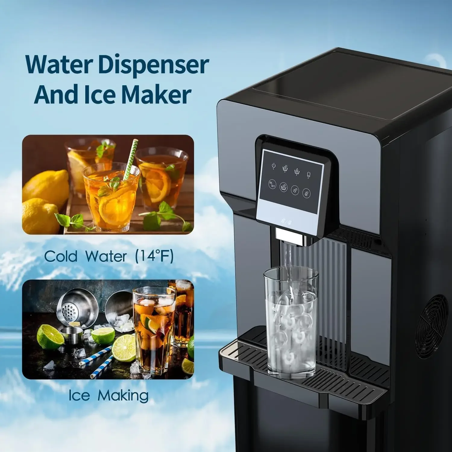 Loading Water Cooler Dispenser for 3 or 5 Gallon Bottles Indoor-Cold & Room Water, Built-in Ice Maker-18LBS per 24H Ice Making,