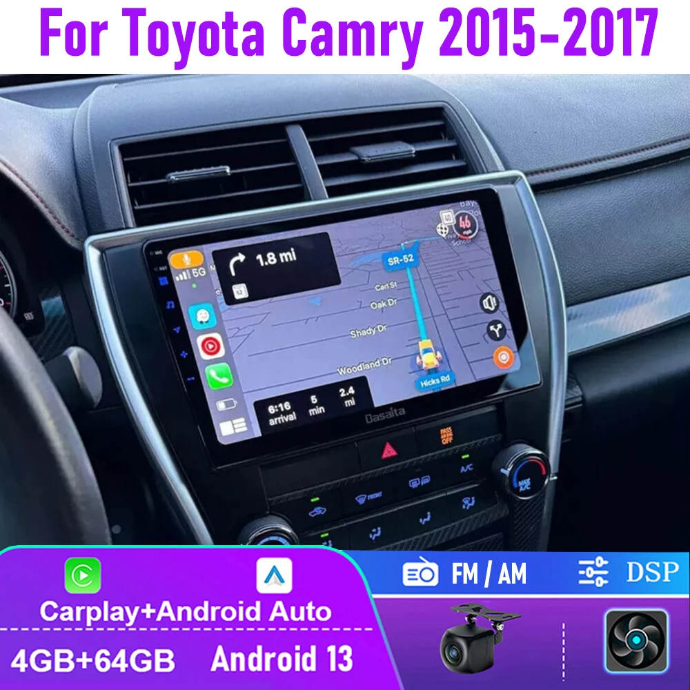 

10" 4+64GB For Toyota Camry 2015-2017 Car Stereo Radio Wireless Android 13 Apple Carplay FM AM BT Head Unit