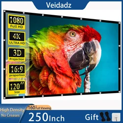 Veidadz-Pantalla de proyector portátil, pantalla plegable de 250 pulgadas, suave, de alta densidad, blanca, sin arrugas, para interior y exterior, películas