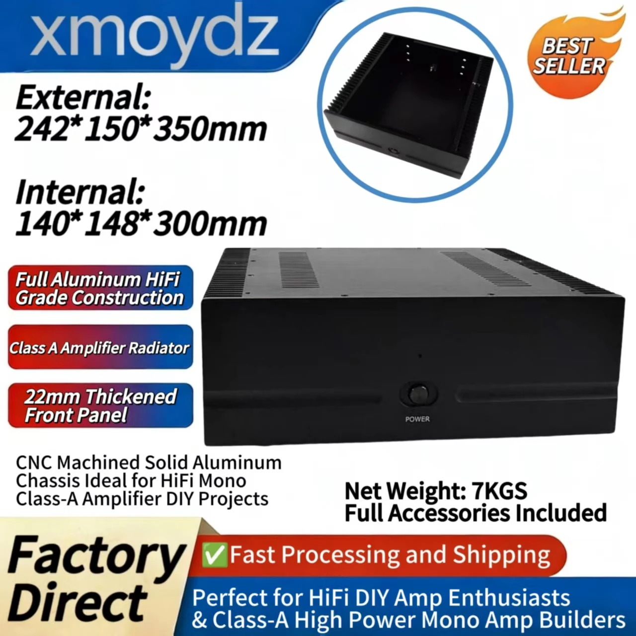 

Корпус для Hi-Fi усилителя DIY из алюминия, 430*150*412 мм, класс A, с двойным задним радиатором, матовый, внутренние размеры 328*144*400 мм