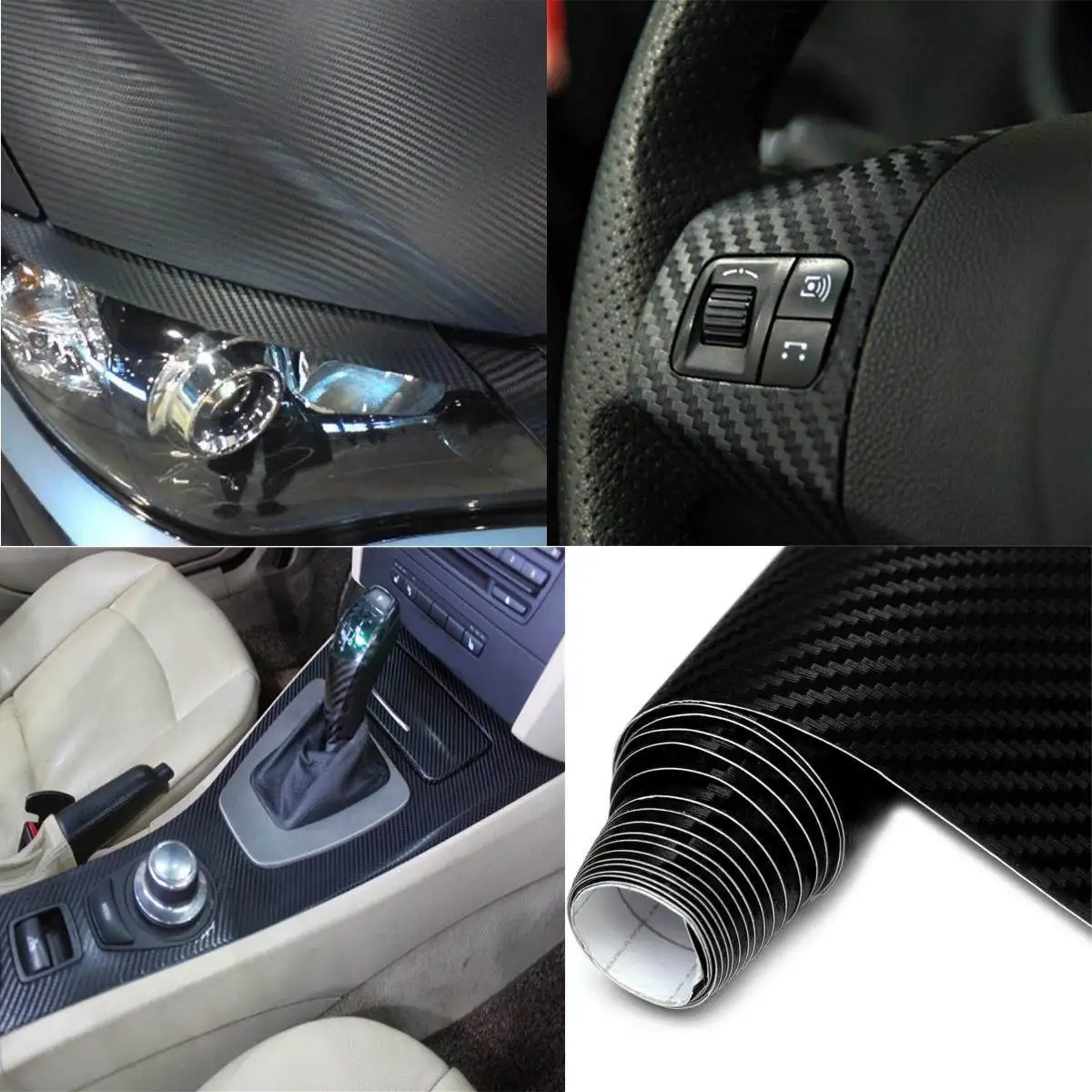 Carbon Fiber Wrap Roll 3D Texture Self-Adhesive Waterproof Easy-Cut Car Wrap Film for Auto Motorcycle Electronics Home 200x50cm