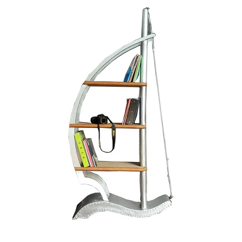 Sailing bookshelf Aluminum leather rivets Individual industrial wind Single magazine rack