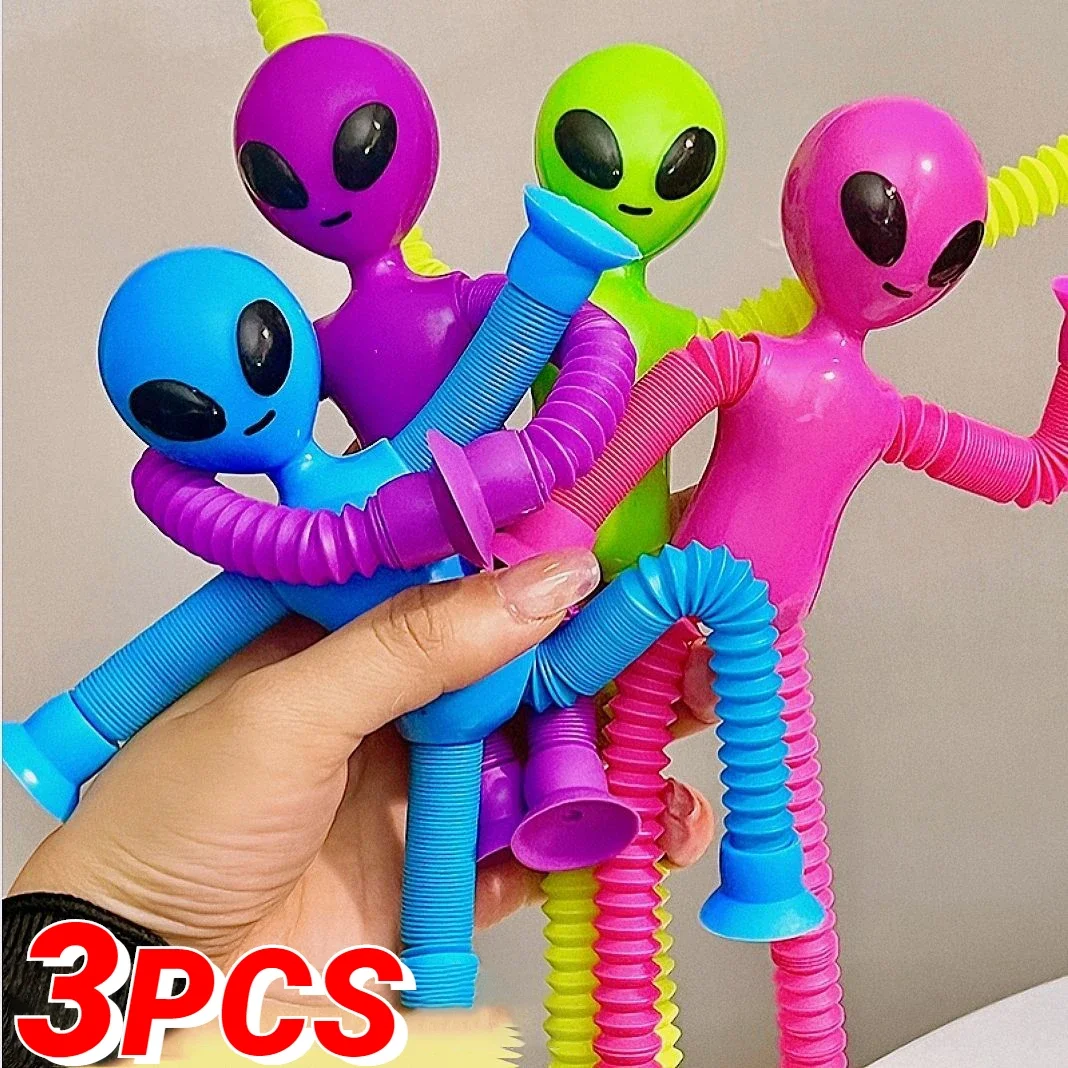 Suction Cup Telescopic Tube Alien Toys Variable Decompression Kids Early Education Puzzle Toys Fun DIY Interactive Game Props