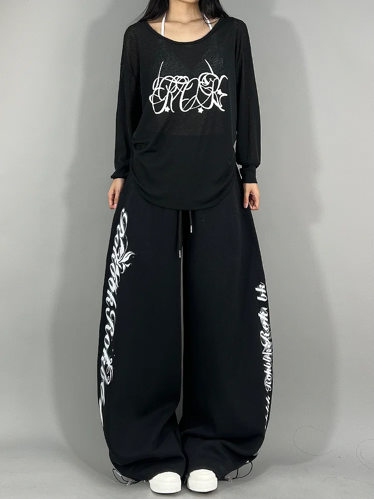 Loose Casual Pants Street Dance Hip Hop Women's Style ROKBBKK Korean Brand Cotton Straight Leg Pants for Ladies