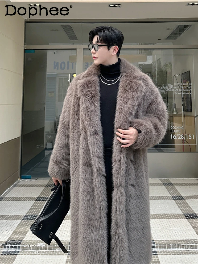 

2024 Winter New Thickened Warm Solid Color Chic Plush Cotton-padded Jackets Men's Medium Long High-end Trendy Loose Woolen Coat