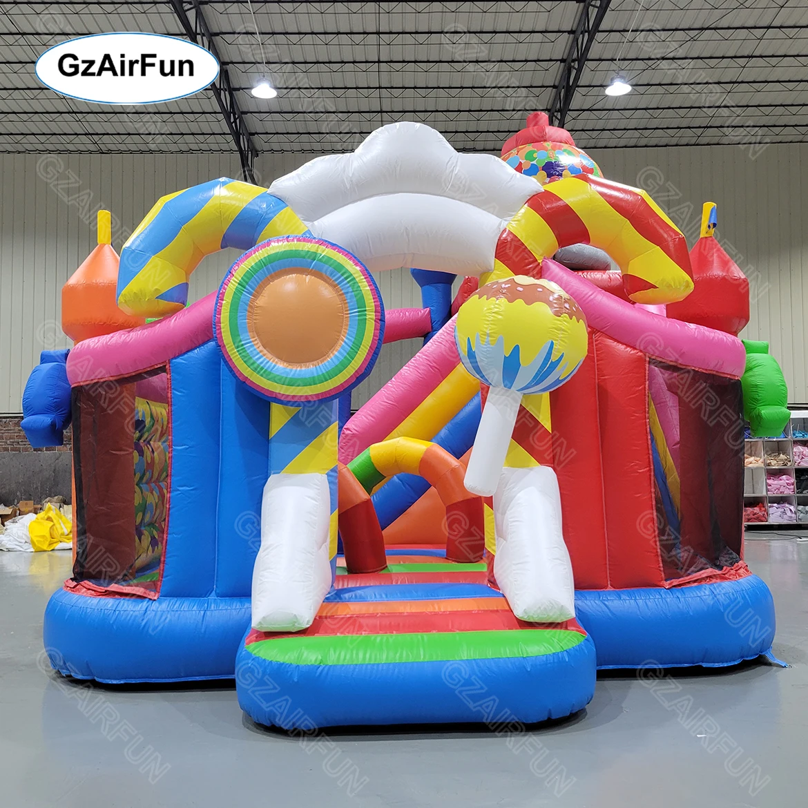 Customized Commercial Outdoor Castle Kids Playground Obstacle Race Colorful Candy Inflatable Bounce Slide Combo
