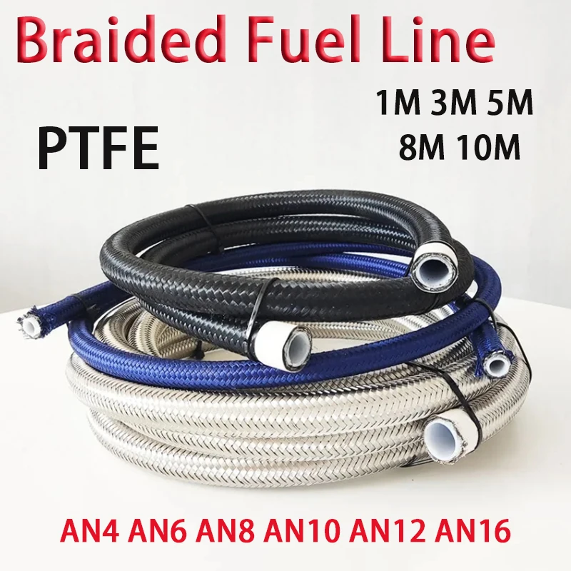 AN4~AN16 Fuel Hose Oil Gas Cooler Hose Line Pipe Nylon Stainless Steel Braided Rubber Pipe PTFE Racing Modification Hose 1M-10M