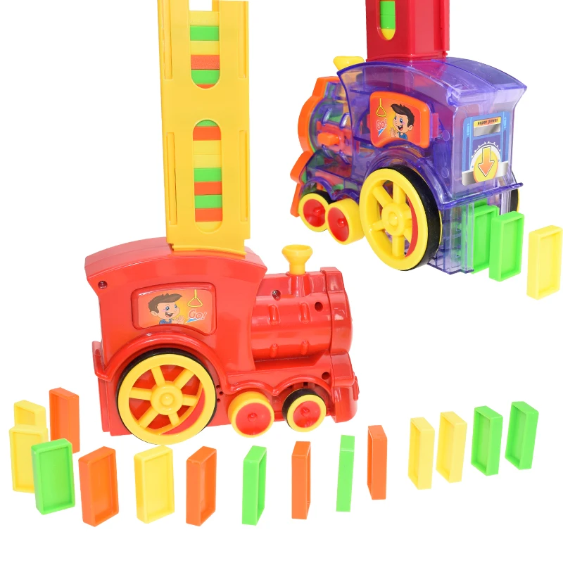 Domino Train Car Set Kids Sound Light Automatic Laying Domino Brick Colorful Dominoes Blocks Game Toys Set Gift for Boys Girls