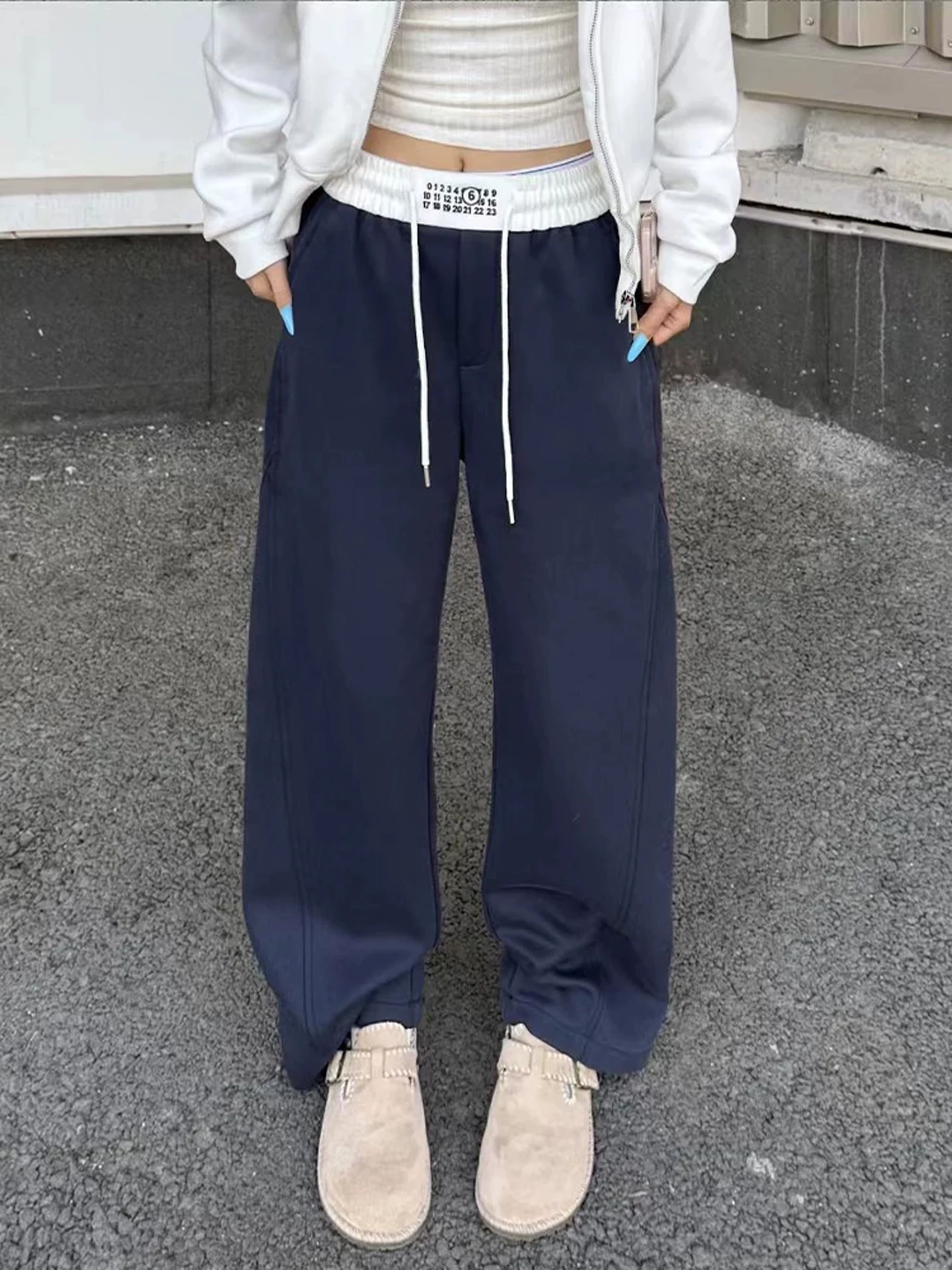 

Мужские свободные прямые брюки с флисовой подкладкой в американском спортивном стиле, зимние, плотные, струящиеся, повседневные, синие